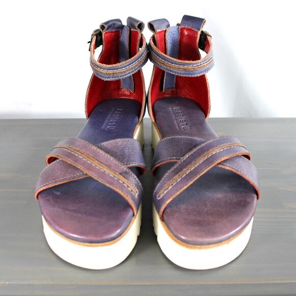 Bed Stu Carroll Platform Ankle Strap Sandals Women 7 Rustic Purple Leather NEW - Picture 2 of 12
